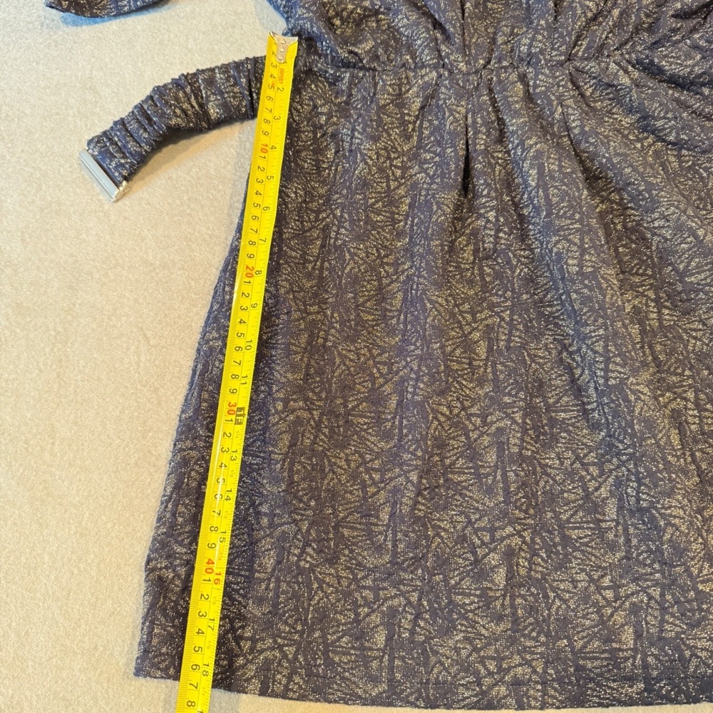 FRNCH Navy Metallic Belted Party Dress – Shimmer Holiday Cocktail Dress - Small - Picture 15 of 16